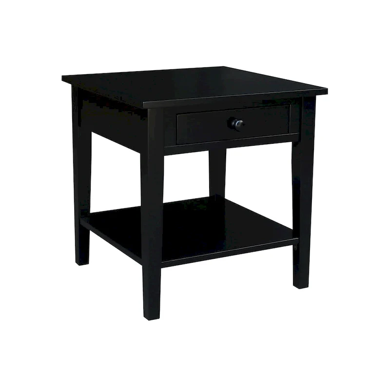 Square Solid Parawood End Table with Drawer & Shelf, 24
