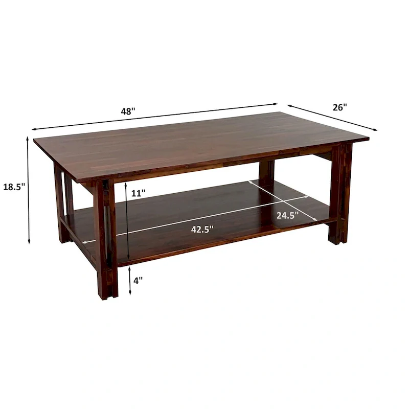 Acacia Wood Architectural Coffee Table with Shelf