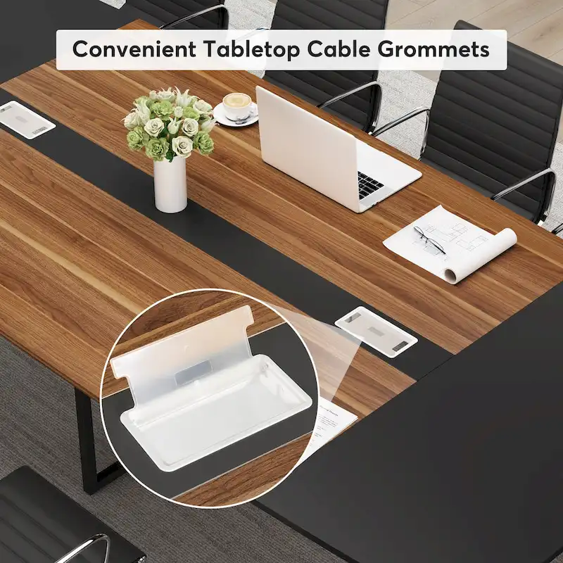 8FT Conference Table,Boat Shaped Meeting Table with Rectangle Grommet