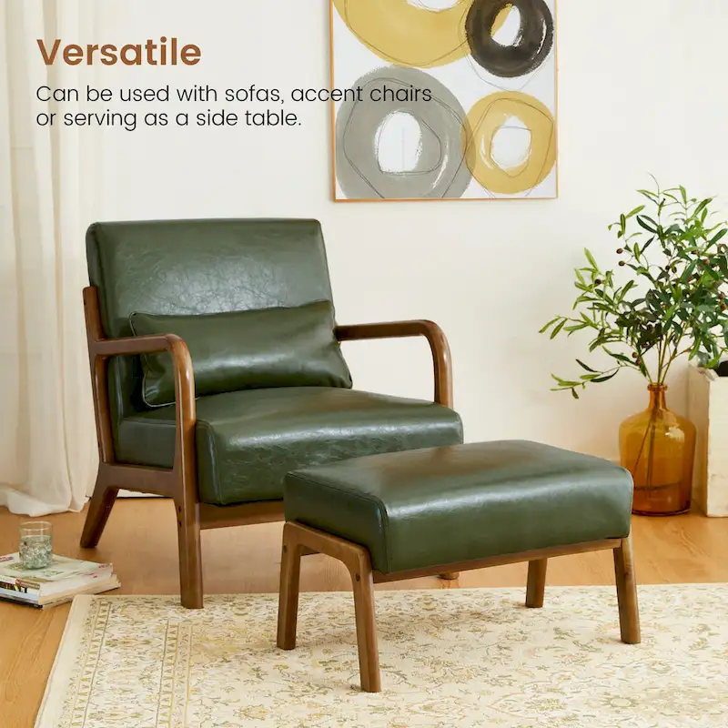 Glitzhome 30.75H Mid-Century PU Leather Armchair with Ottoman Set