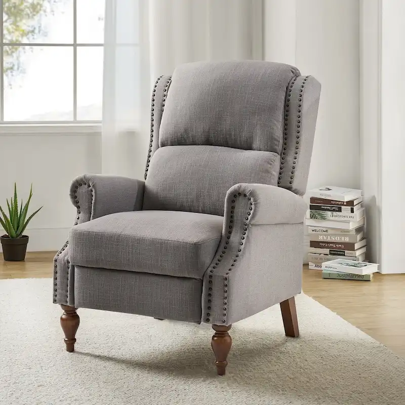 Terri Traditional Roll Arm Manual Recliner with Solid Wood Legs by HULALA HOME