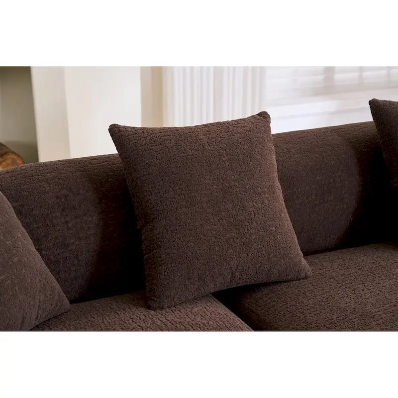 98.4 Chenille L-Shaped 3-Seater Sofa with Chaise Lounge and 4 Pillows