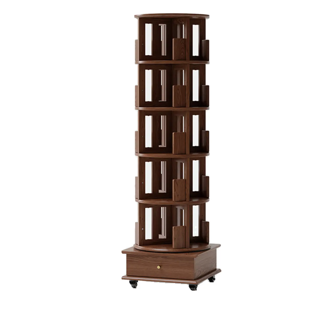 Swivel Rubberwood Vertical Open Back Bookcase with Drawer