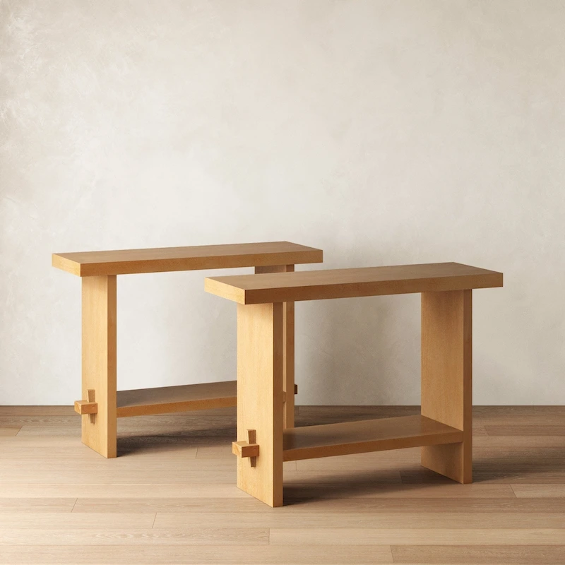 Nathan James Virgo Farmhouse 2-Tier Console Table in Wire-Brushed Wood Finish