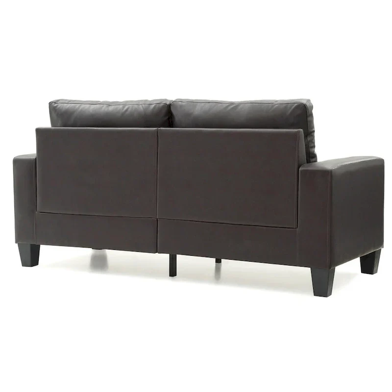 Square Arm Faux Leather Tufted Straight Sofa - 71 - Dark Brown