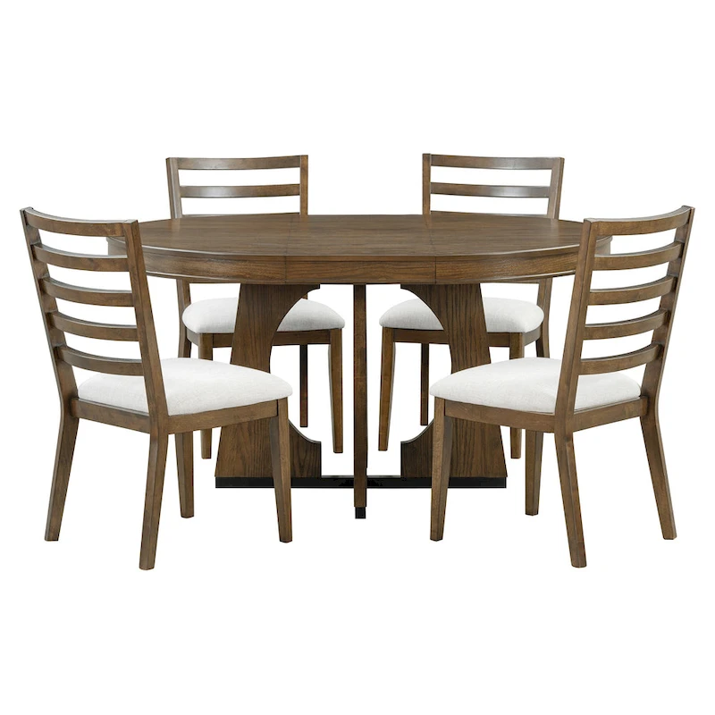5-Piece Rustic Functional Dining Set, 1 Extendable Table with a 16-inch Leaf and 4 Upholstered Chairs