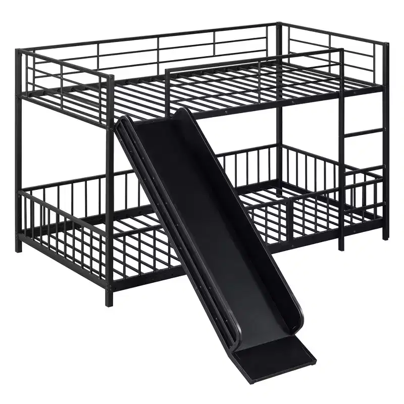 Whisen Stylish Design Metal Bunk Bed with Slide and Guardrails
