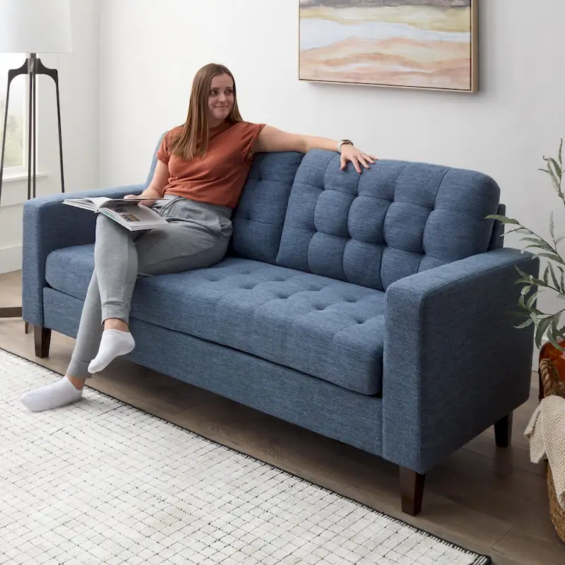 Brookside Brynn 76-in. Square-arm Faux Leather/Velvet/Fabric Sofa