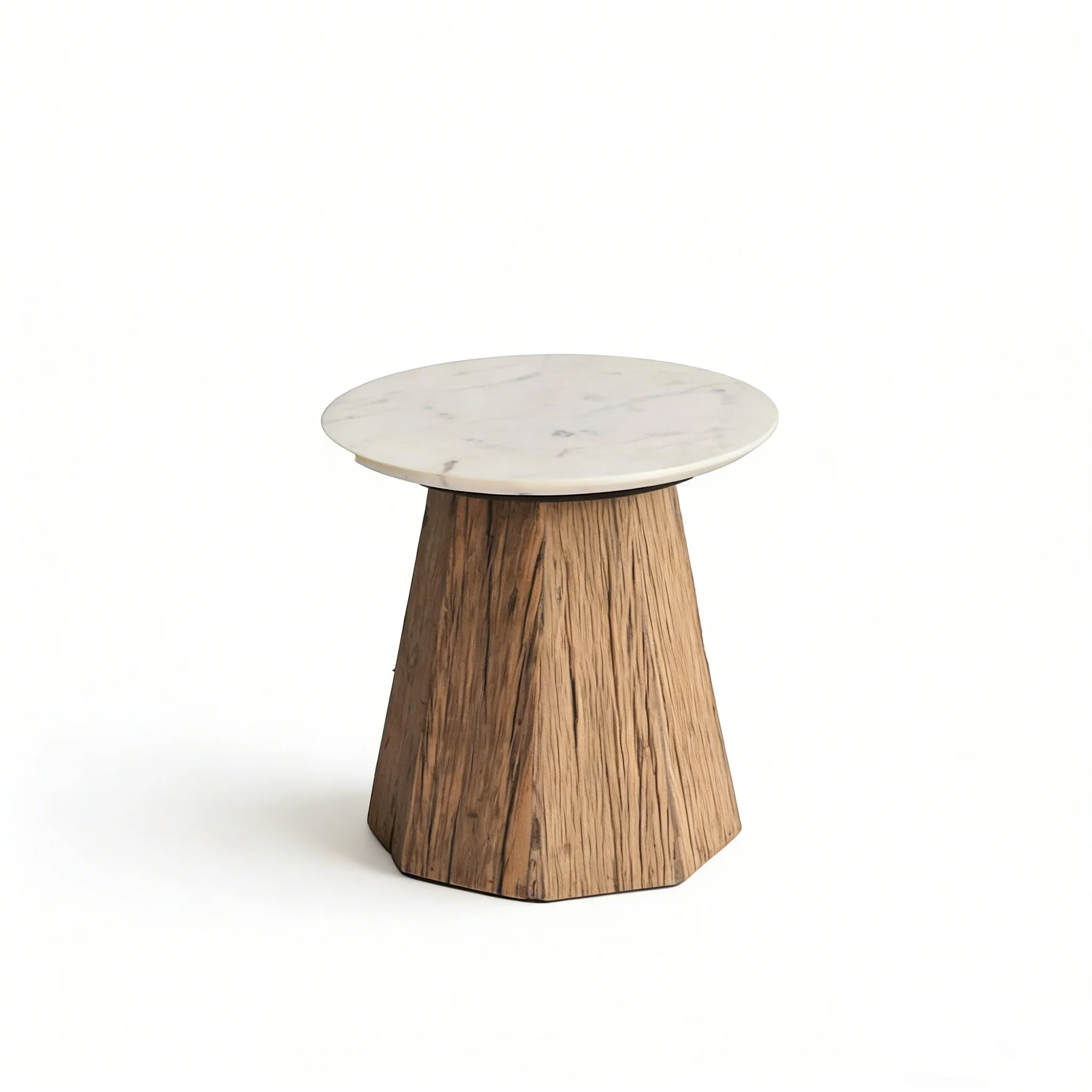 Round Marble Top Coffee Table - 19.5 - Brown and White