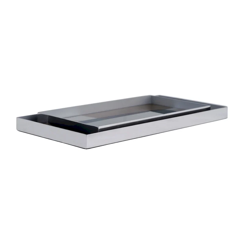 Sagebrook Home Set Of 2 16/20 L, Metal Glass Tray, Nickel Multi, Rectangle, 1 H, Abstract - 20  x 9  x 1