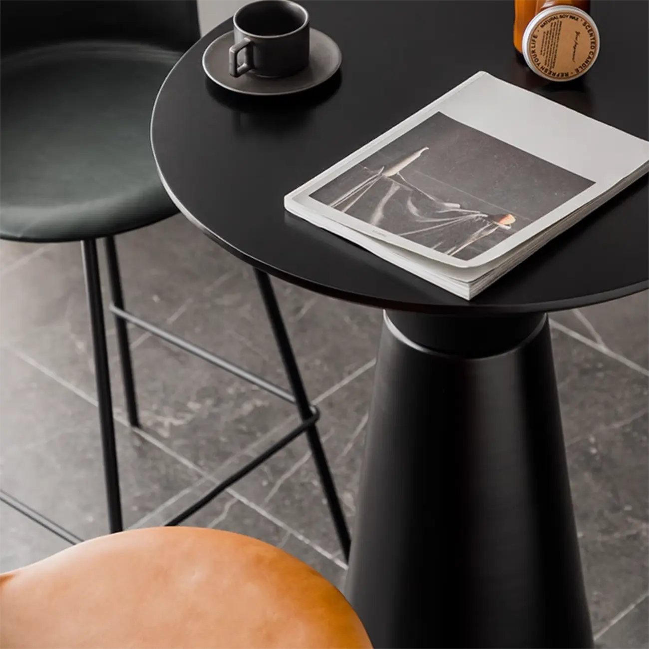 Elegant Pedestal Round White Marble Bar Table