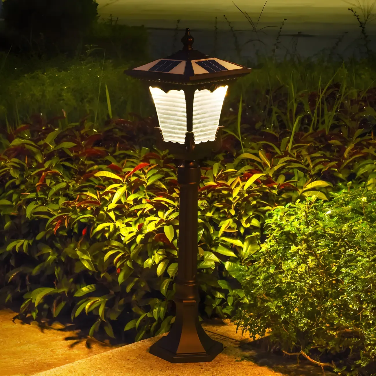 Vintage Flared Square Ribbed Glass LED Path Landscape Lighting