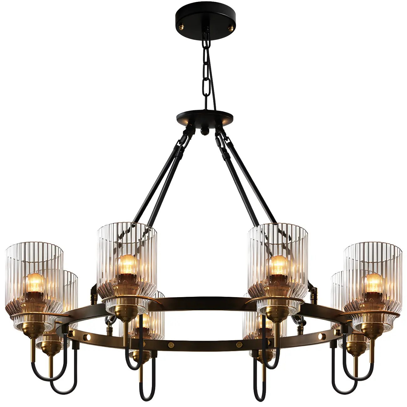 Modern Industrial Black Cylinder Glass Hoop Chandelier