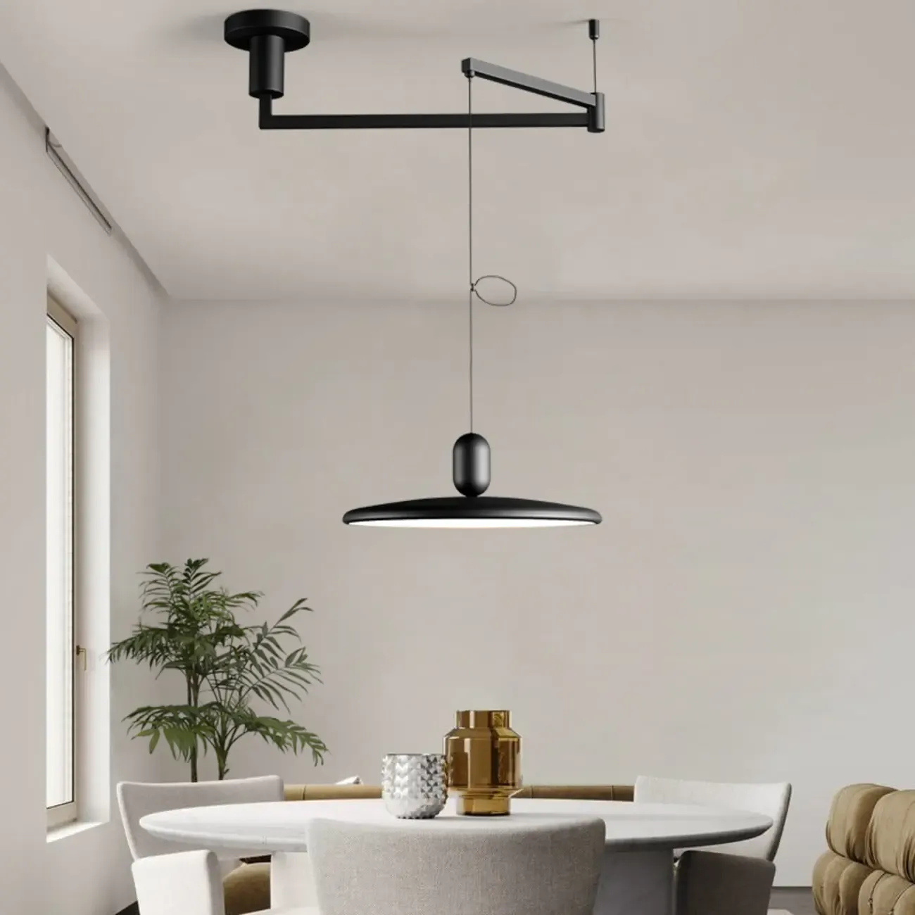Modern Black LED Swing Arm Pendant Light for Dining Room