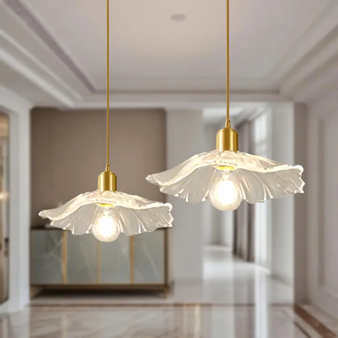 Modern Clear Glass Daisy Pendant Light with Golden Hardware