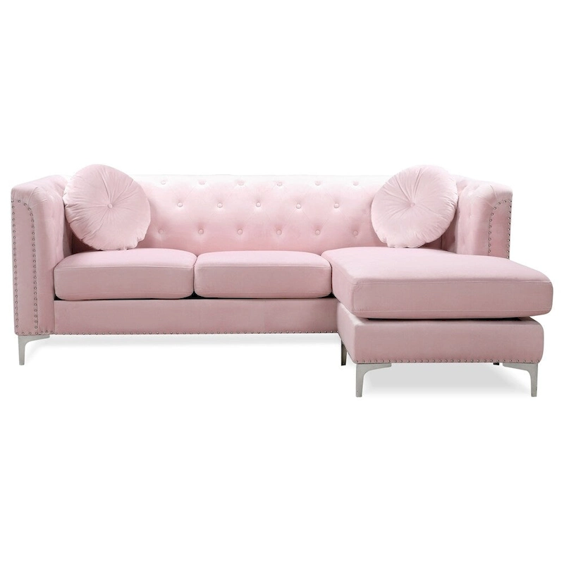Pompano Velvet Button Tufted Sofa with Chaise