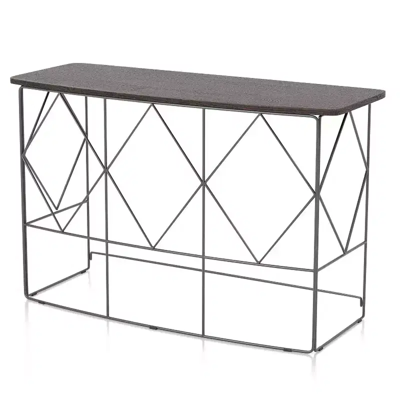 Drixol Rectangle Sofa Table Walnut - miBasics: Steel Frame, MDF & Wood Veneer, 30" High, Narrow Profile