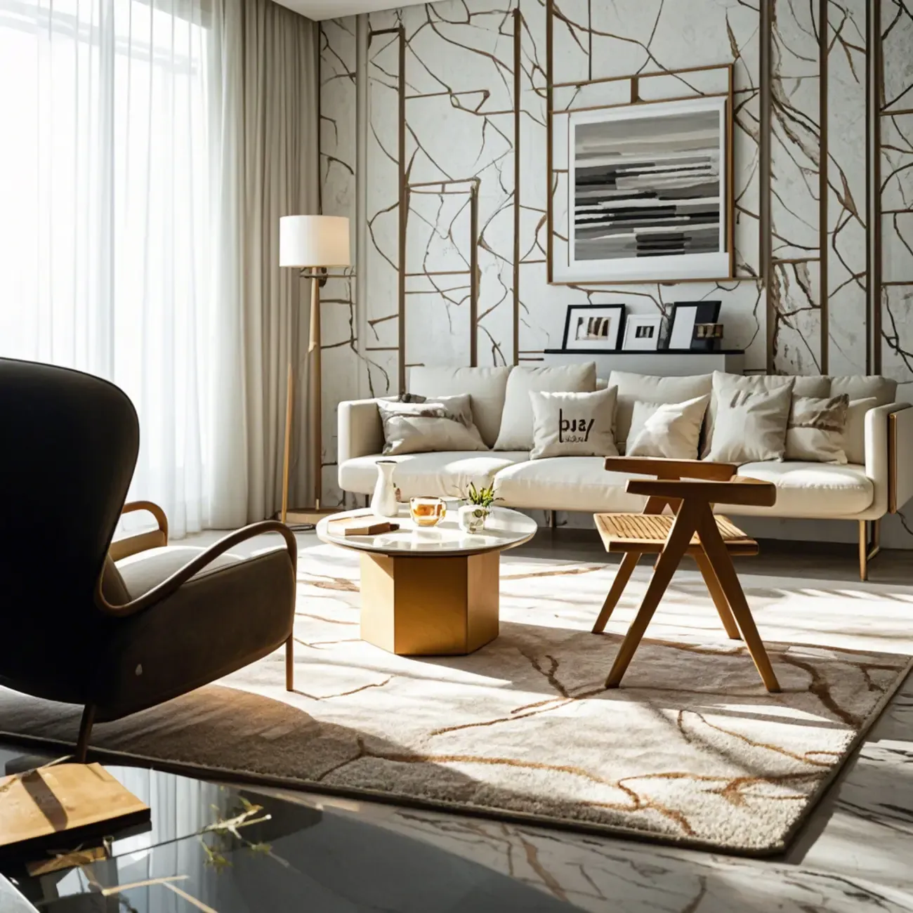 Modern Travertine Round Beige Coffee Table with Small Space