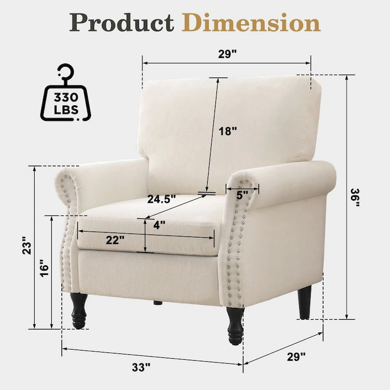 Modern Upholstered Armchair Nailhead Trim Accent Chair with Wood Legs