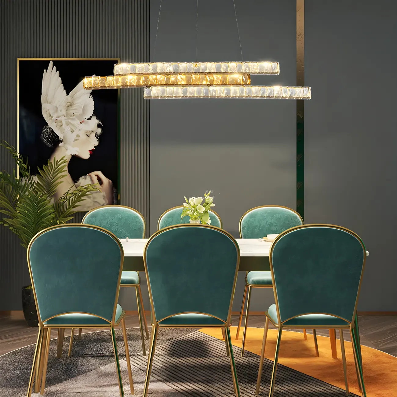 Modish 3-Tier Crystal LED Linear Pendant Light