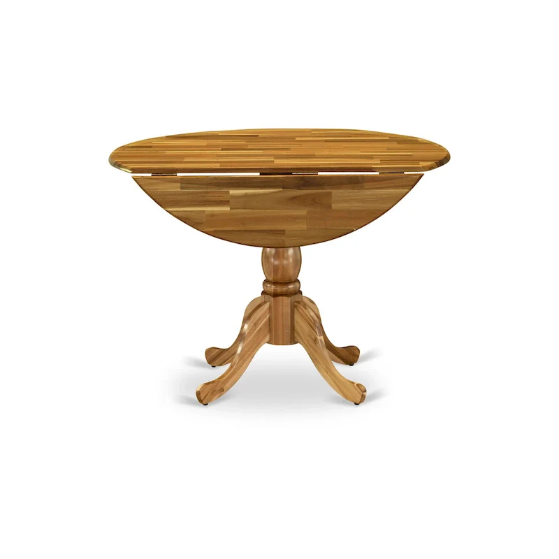 East West Furniture Dublin Modern Kitchen Table - a Round Dining Table Top with Dropleaf & Pedestal Base, (Finish Option)