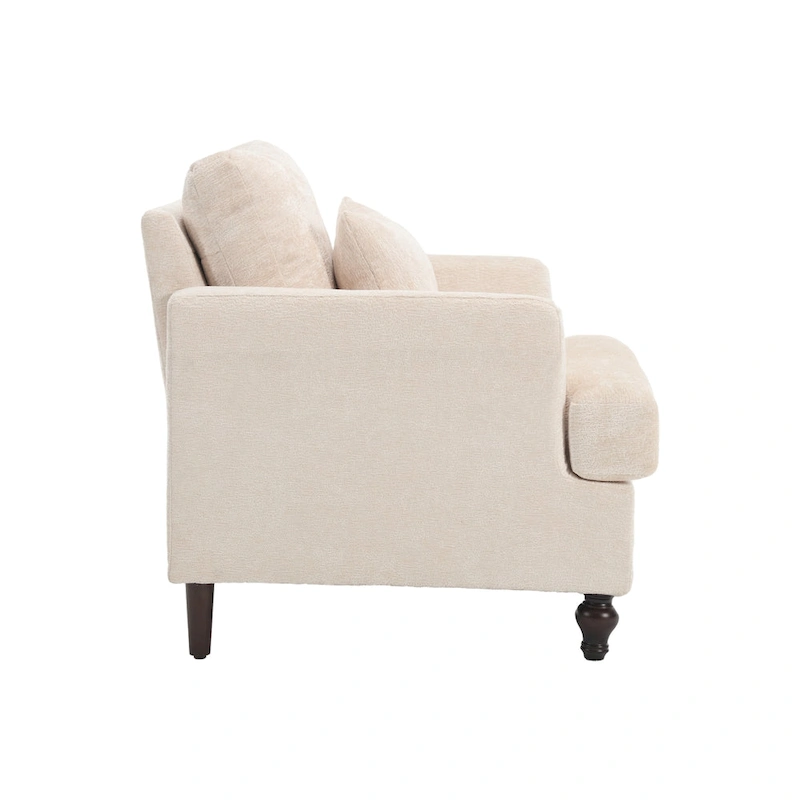 Beige 29.53 Chenille Upholstered Arm Chair with Solid Wood Frame and Cushions