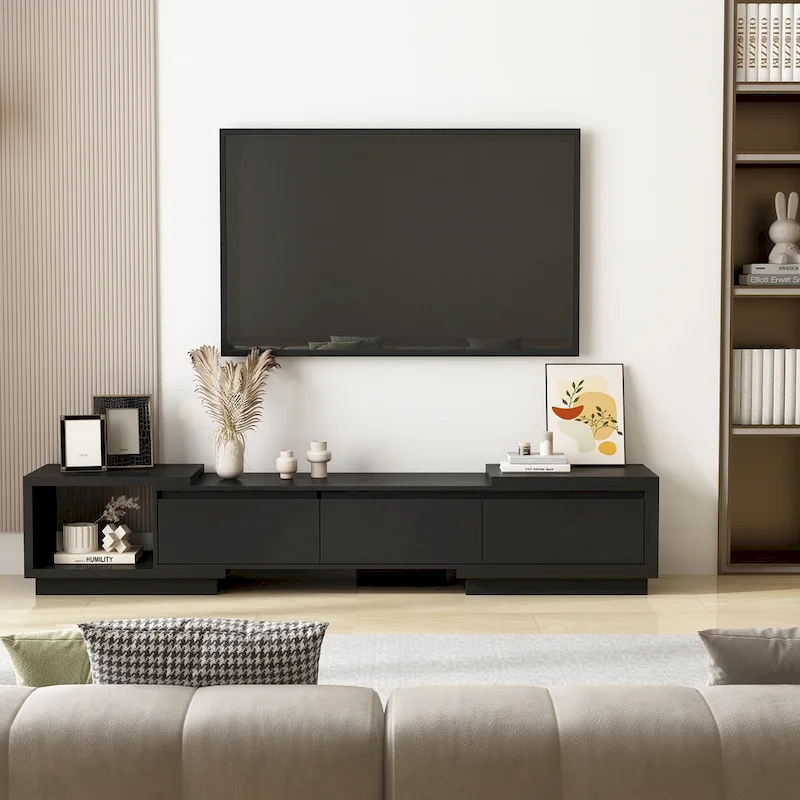 Modern Style Extendable TV Stand with 3Drawer White/Black 65.4-106.3