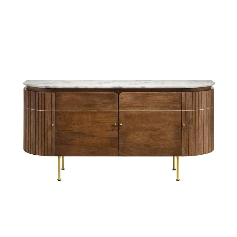 4 Doors Marble Top Dining Server in White and Natural