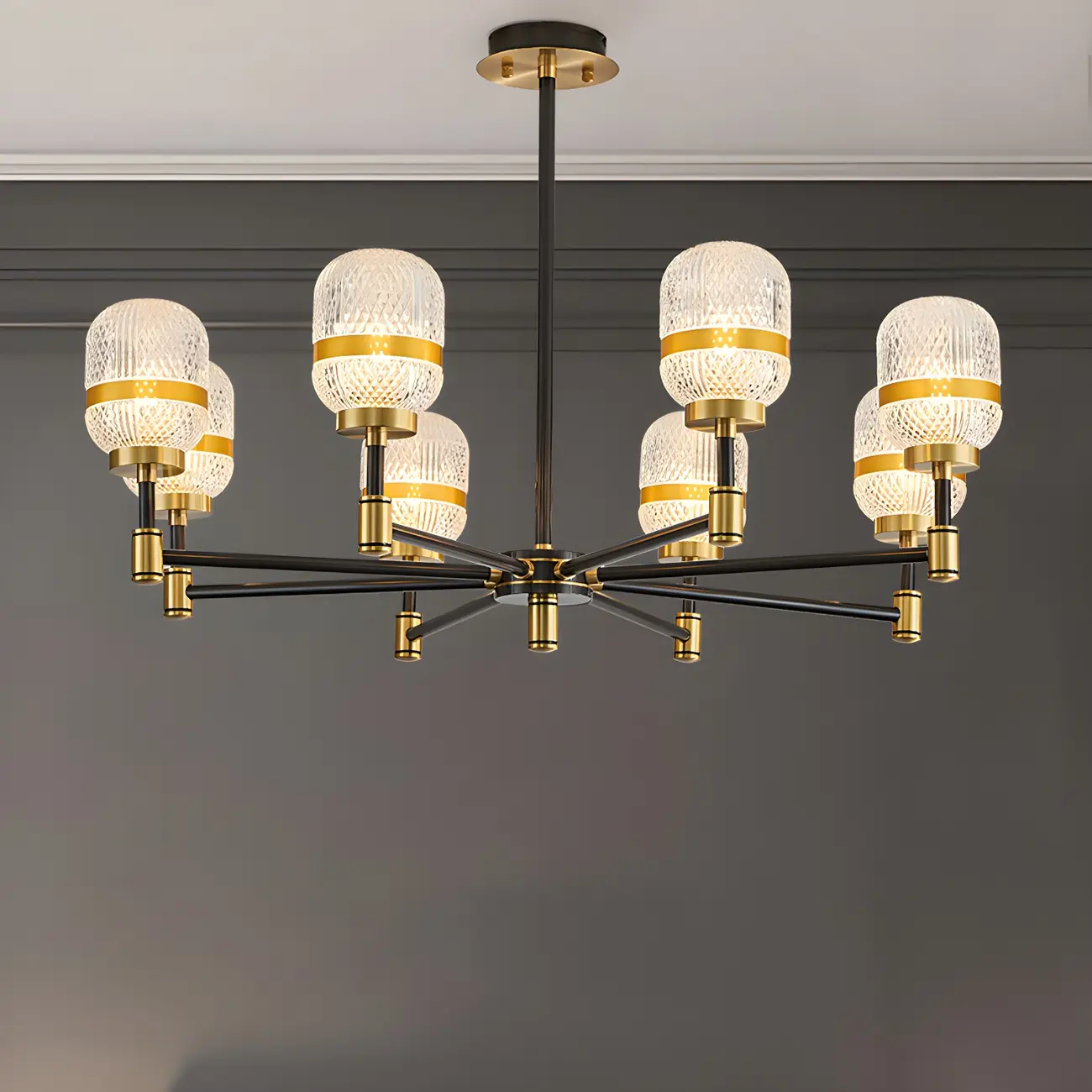 Modern Black Gold Prismatic Glass Sputnik Chandelier