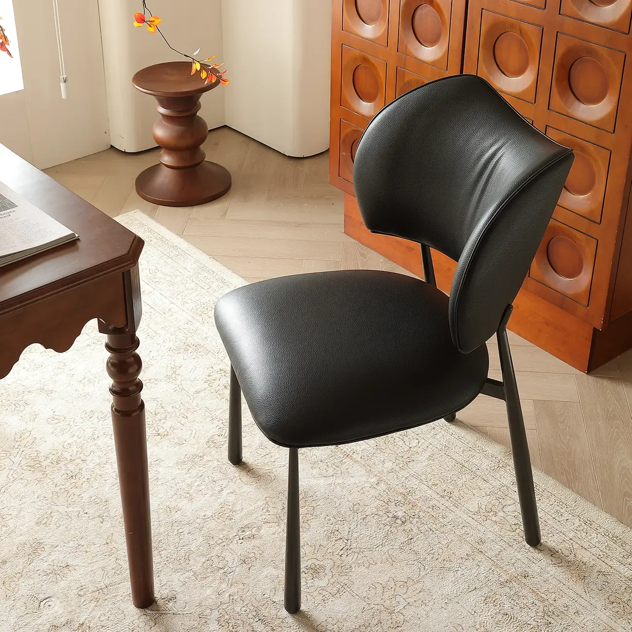 Retro Armless Faux Leather Upholstered Dining Chair