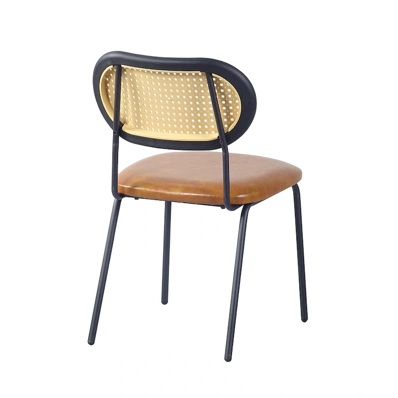 Modern Simple Leather Dining Chair with Metal Pipe and PP Back