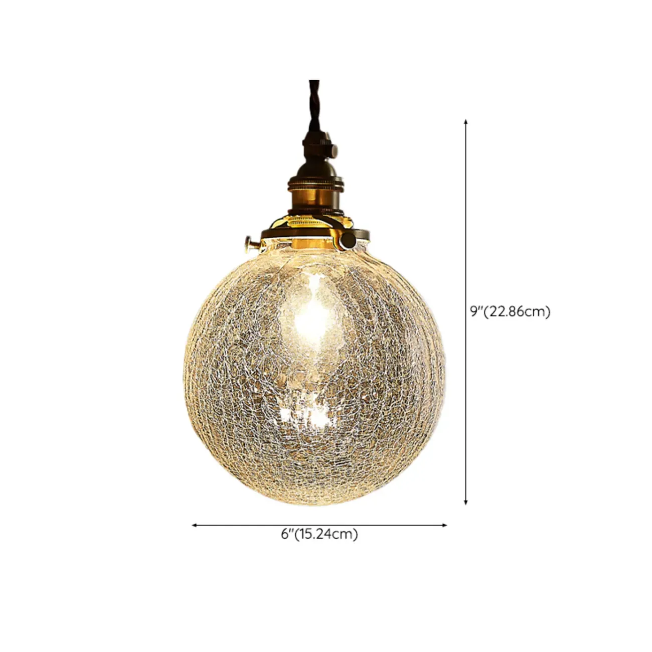 Modern Adjustable Gold Crakle Glass Globe Pendant Light