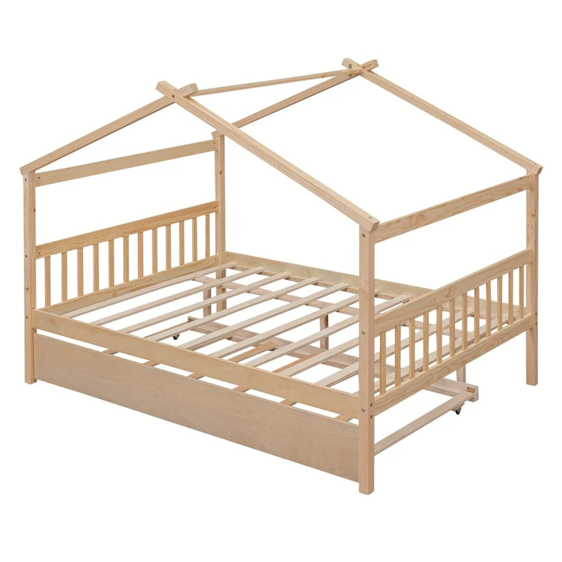 Wooden Full House Day Bed with Trundle
