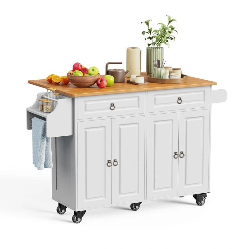 Kitchen Island Cart with Solid Wood Top and Locking Wheels