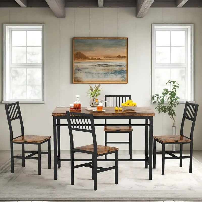 Modern Industrial 5-Piece Dining Table Set, Rectangular Table and Chairs Set, Dinette, Space Saving Dining Set
