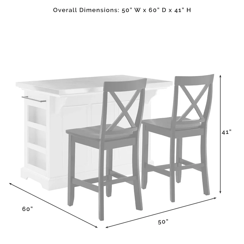 Julia Island with X-Back Stools - 60d x 50w x 41h