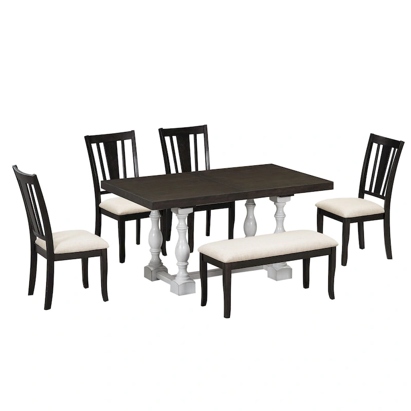 6-Piece Traditional Dining Set with Extendable Table & Chairs