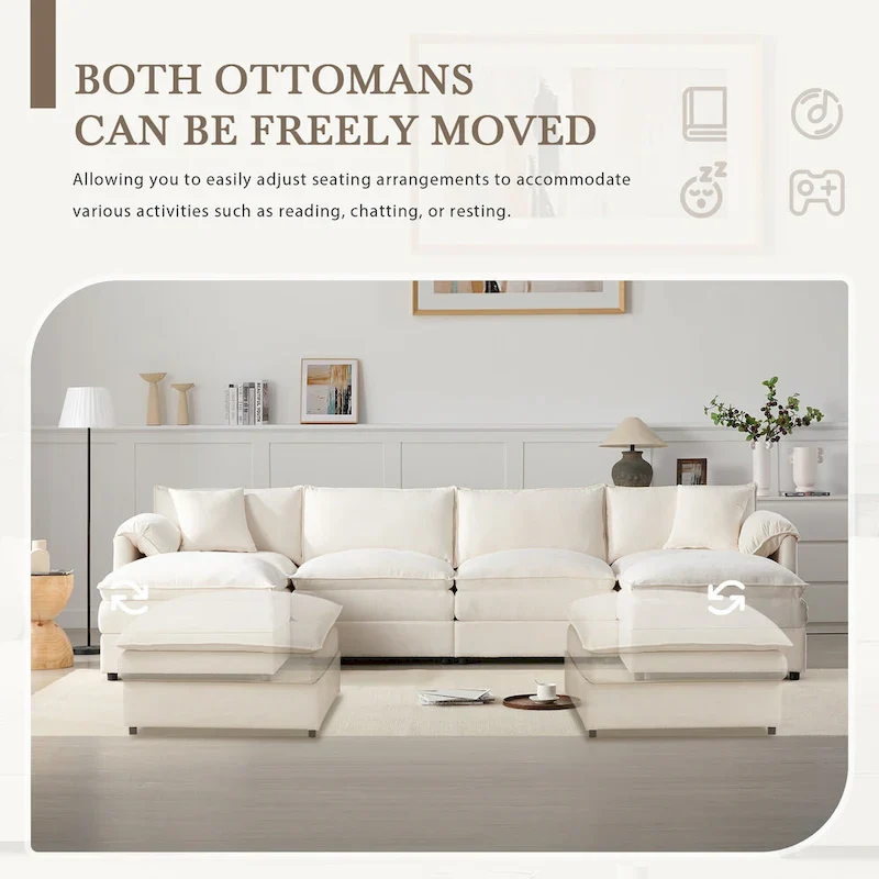 Chenille Modular Sectional Sofa, U Shaped Cloud Upholstered Couch Set