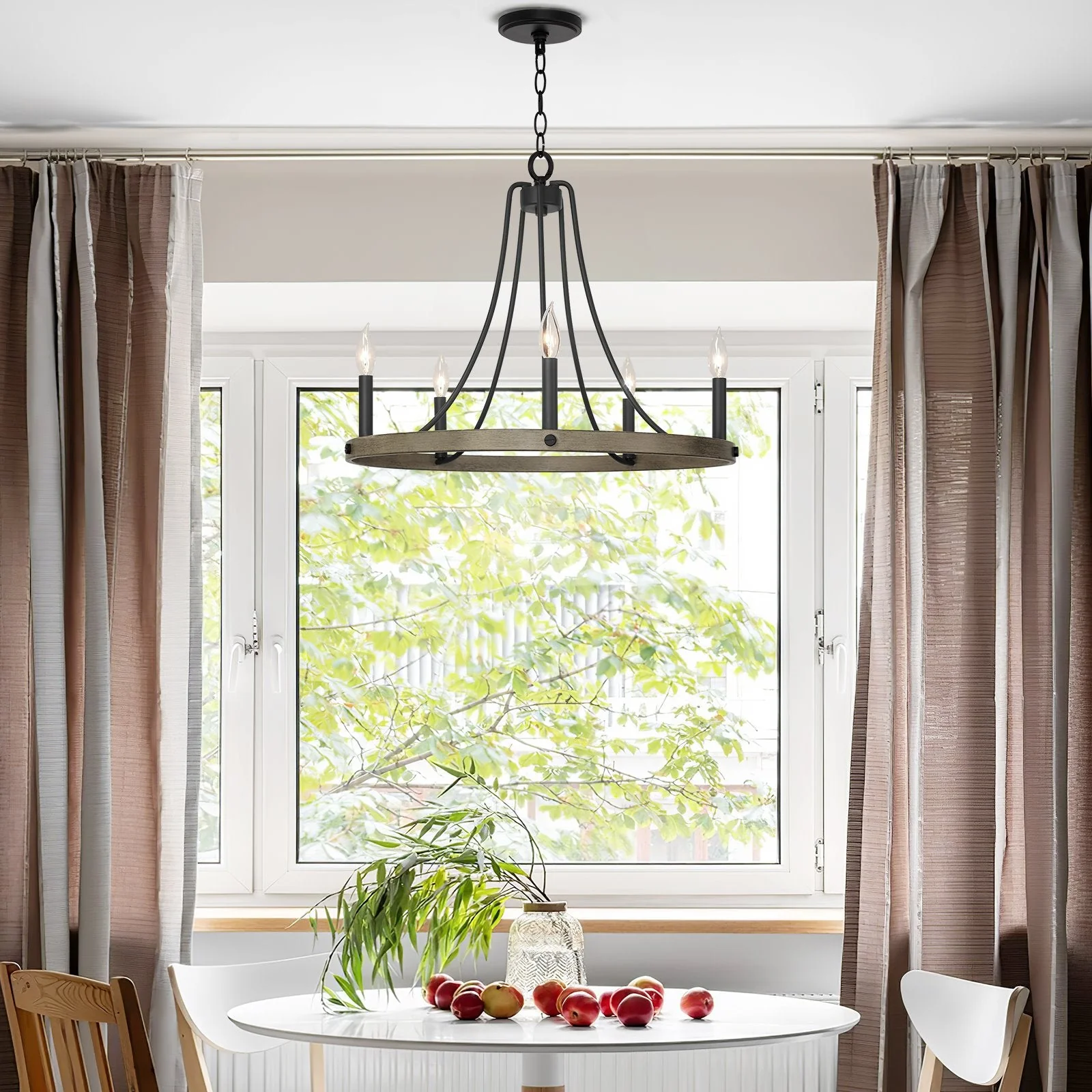 Fairbrook 25 5-Light Rustic Farmhouse Wagon Wheel Kitchen Island Light / Chandelier