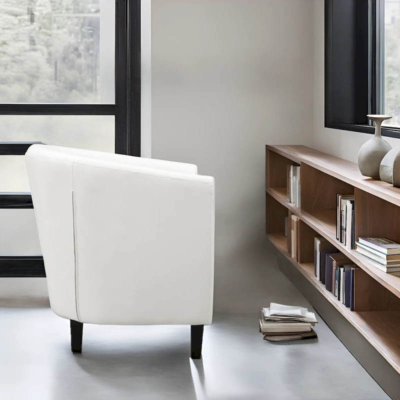 Accent Chair, Button Tufted Faux Leather Barrel Chair, Midcentury Modern Accent Chair, Comfy Armchair, Tub Barrel Chairs