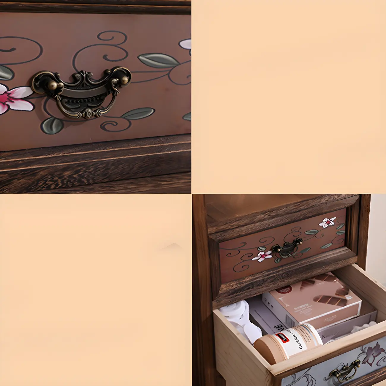 Industrial Rectangular Brown Wooden Drawer Cabinet