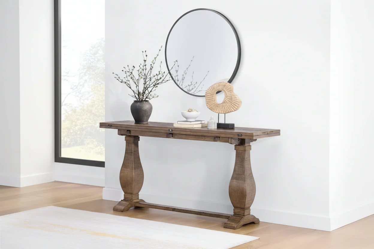 60 Solid Wood Pedestal Flip-top Sofa Console Table