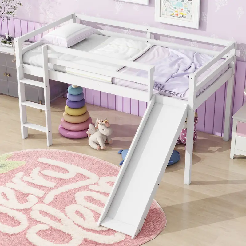 Twin Loft Bed with Slide and Low-Profile Design