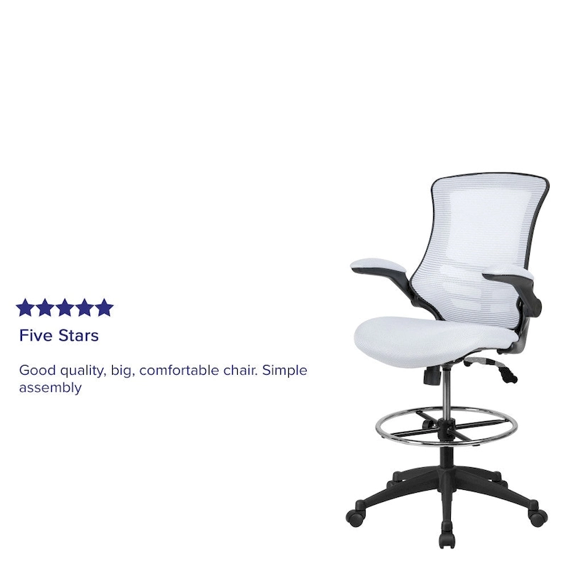 Mid-Back Ergonomic Drafting Chair with Adjustable Foot Ring and Flip-Up Arms
