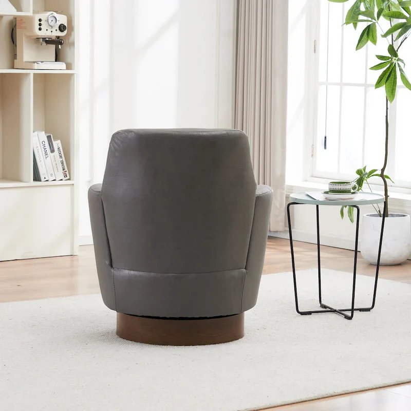 Brown PU Leather 360° Swivel Barrel Chair - Single Seat