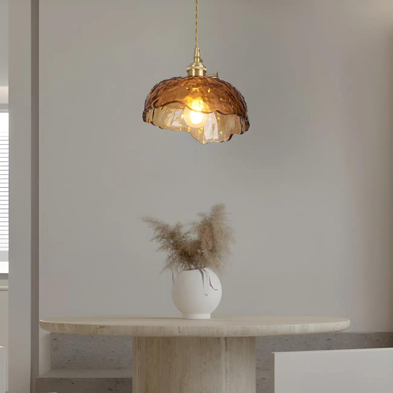 Adjustable Amber Glass Geometric Kitchen Pendant Lighting