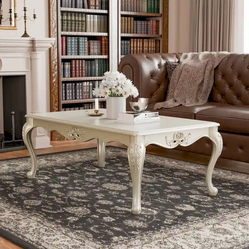 Furniture of America Clarissa Traditional Solid Wood Coffee Table with Carved Legs