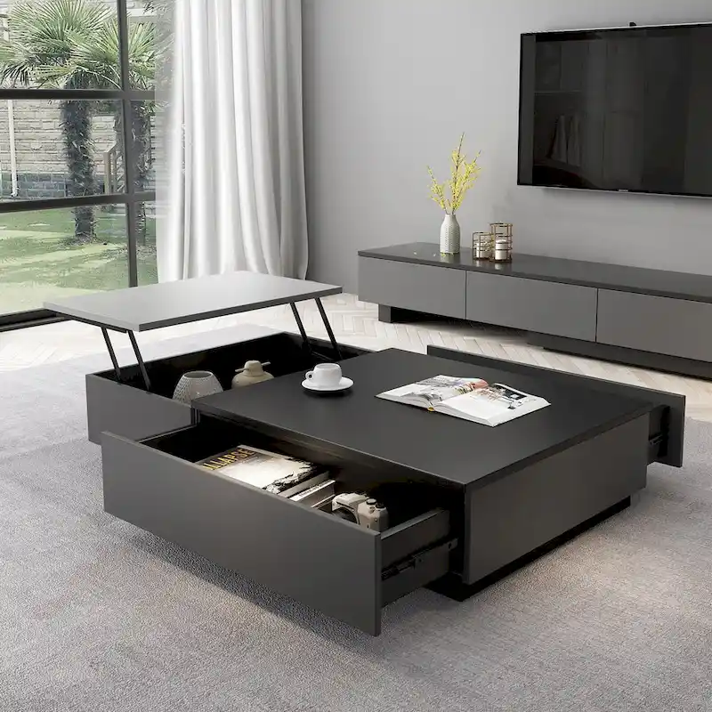 51.18 Lift Top Coffee Table with Hidden Storage Compartment and 2 Drawers