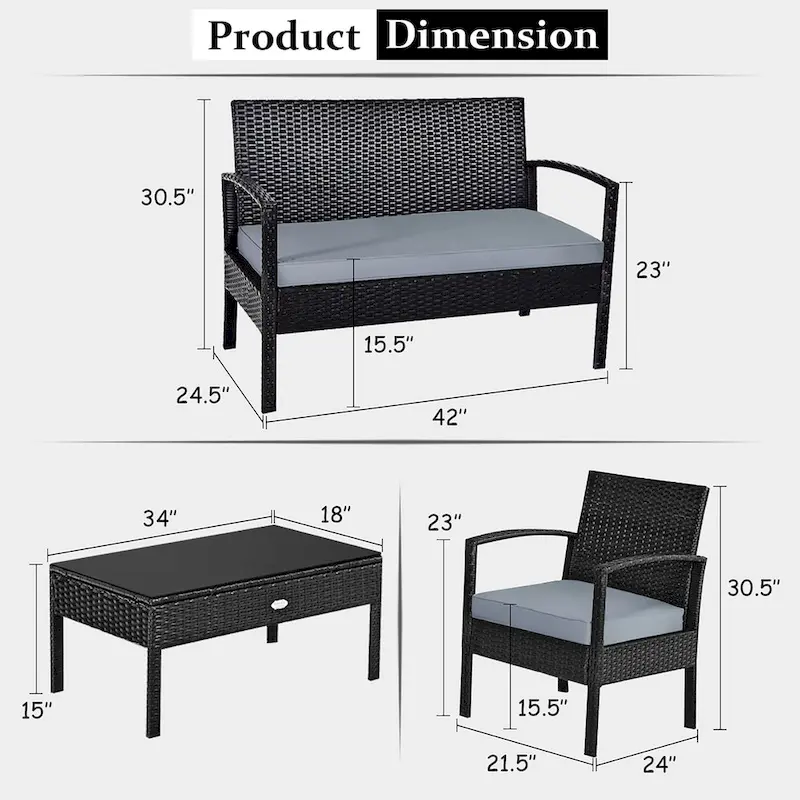 Costway 4PCS Patio Rattan Wicker Furniture Set Loveseat Sofa Cushioned