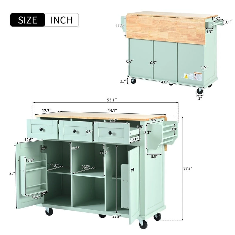 Drop-Leaf Counter top Kitchen Cart ,Kitchen Island with 3 Drawers